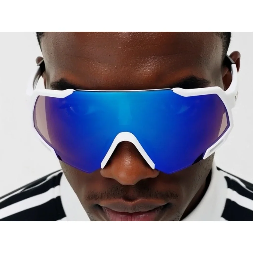 Sunglasses Polarized Sports White Frame Blue Mirror Lens Outdoor Ski Beach Style